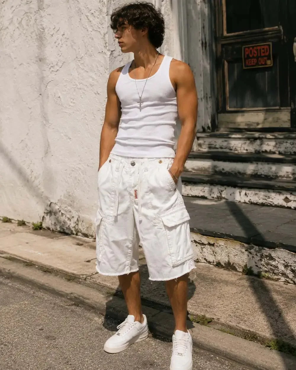 True Religion White Cargo Shorts Size 33 Y2K Utility Skater Streetwear